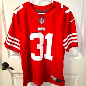 A Nike official NFL San Francisco 49ers #31 Mostert jersey in a men's size large